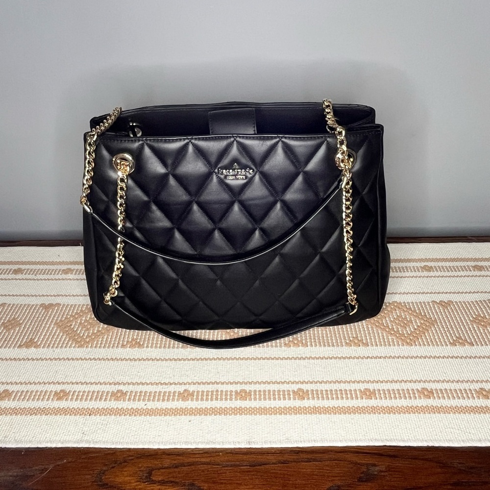 Black and Gold Quilted Leather Shoulder Bag